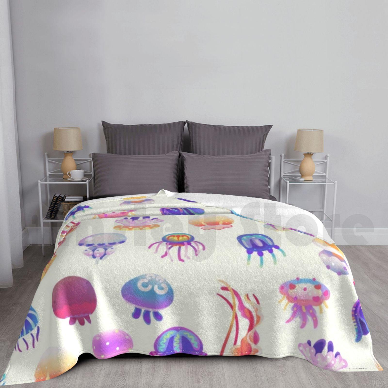 Jellyfish Day-Pastel Blanket Fashion Custom Jellyfish Marine Life Invertebrate Biology Scuba Ocean Summer Cute Size: 75*100cm, Weight: 230 GSM