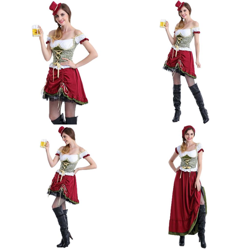 Deutsches Bayerisches Bierdirndl für Damen mit elastischer Taille und Spitzendetails