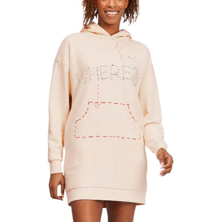 Puma X Michael Lau Kolaboracja Damska Sukienka Bluza z Kapturem z Logo na Tylnej Kieszeni Kobiety sukienki Eggnog 530365-75