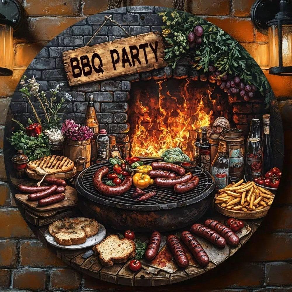 Wolvor 8-calowy Znak Ścienny BBQ Metalowa Sztuka Kuchenna Zewnętrzny Grill Impreza w Ogrodzie Prezent na Parapetówkę