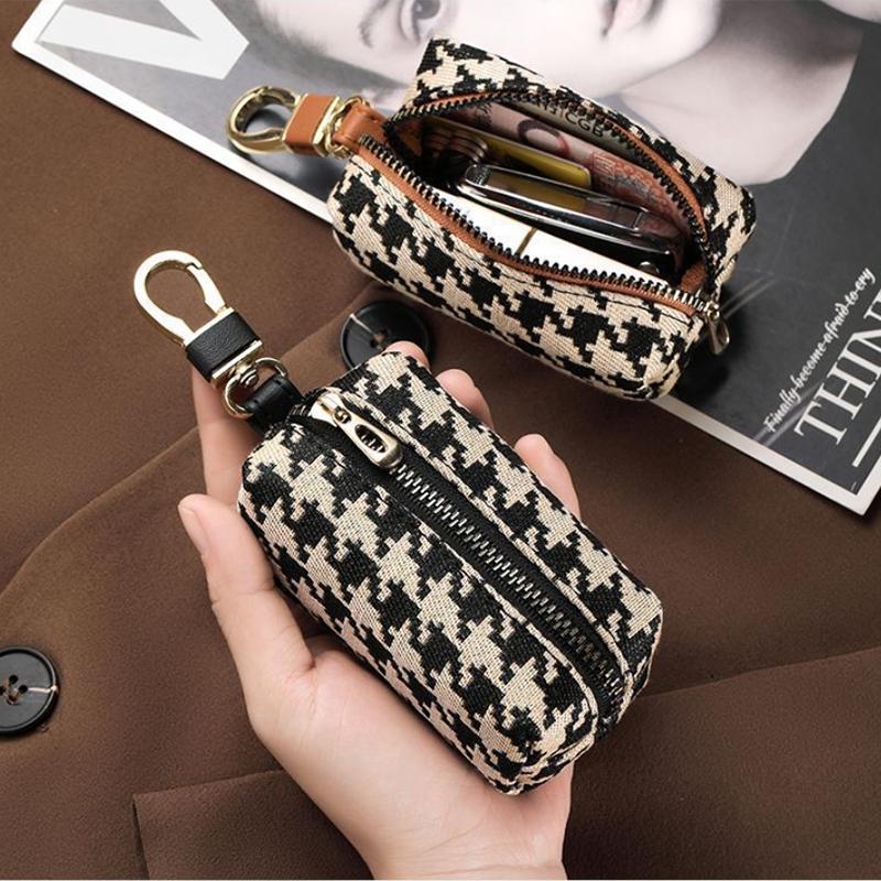 New Fashion Houndstooth Key Bag for Women Multifunctional Card Bag Coin Purse Lipstick Earphone Car Key Storage Bag Key Wallet
