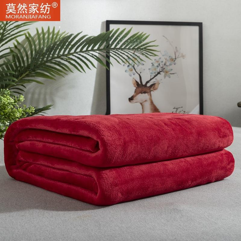 Solid-color Flannel Modern Throw Blanket Summer Air-conditioned Room Office Nap Single-layer Double-sided Fleece Four-season 5070cm ярко-красный