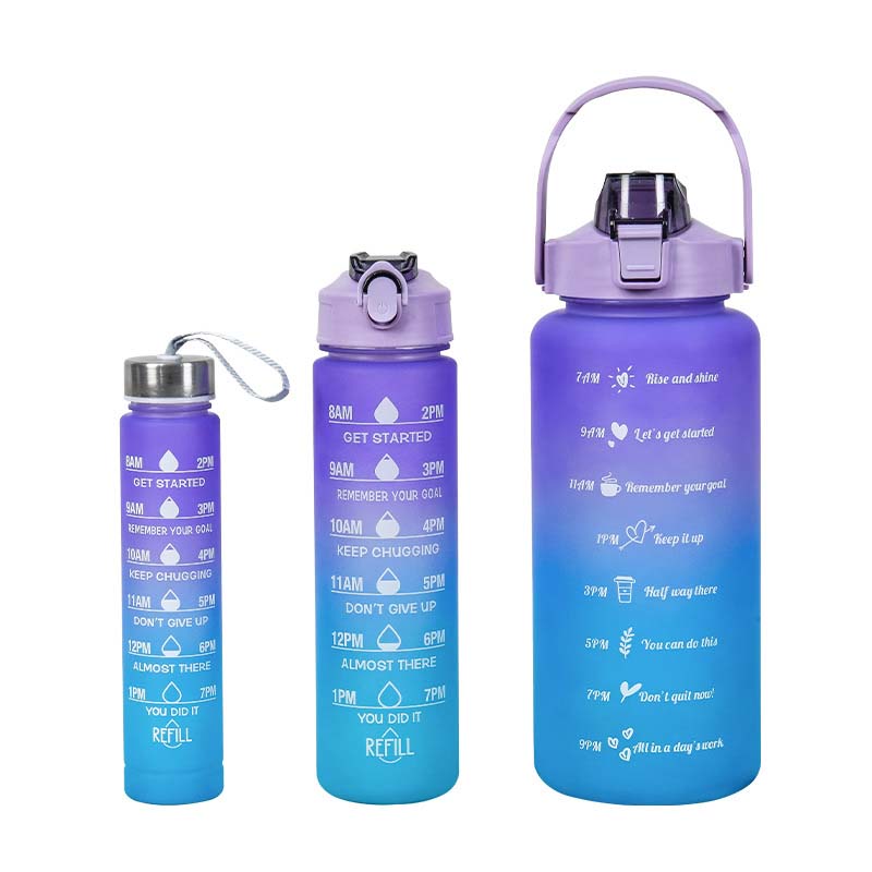 3PCS Gradient Frosted Plastic Water Bottles With Straw Motivational Large Capacity Sports Bottle Outdoor Travel Gym Fitness Jugs