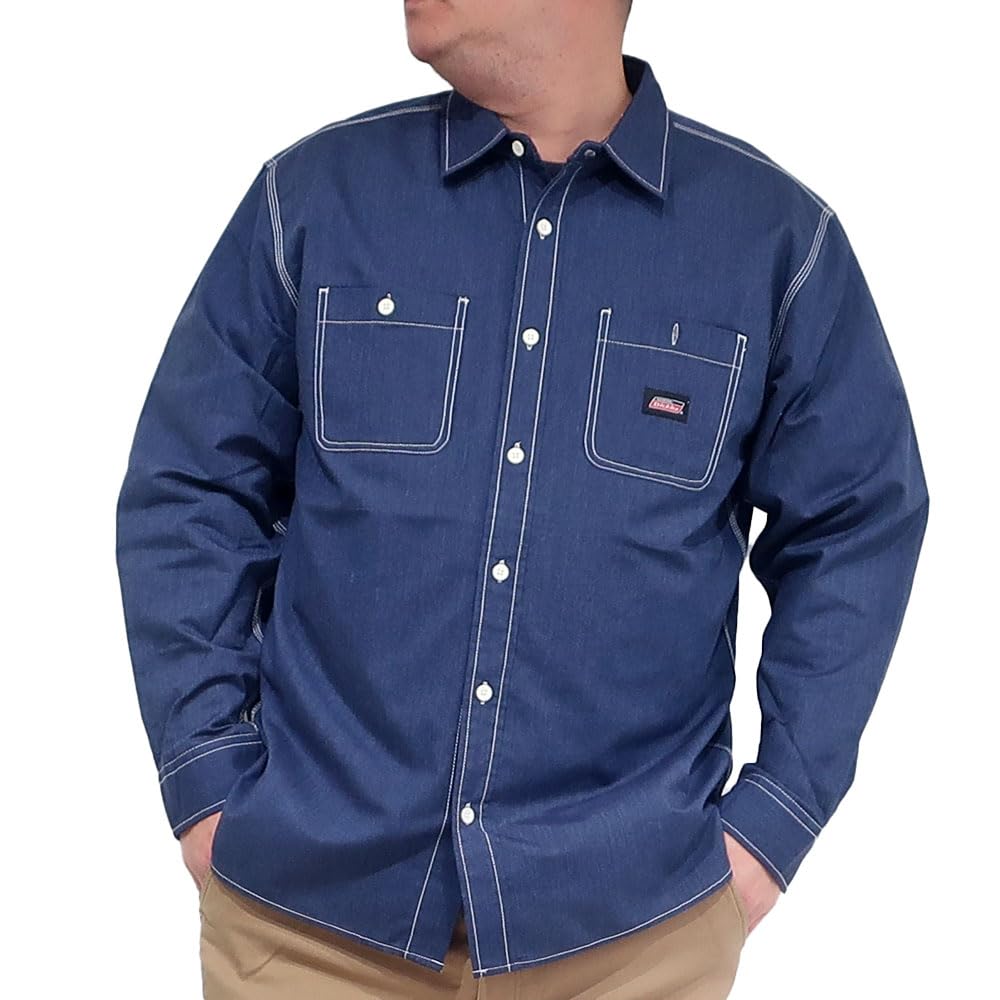 Men's Plus Size Dickies Work Shirt, Oxford Chambray Stripe Hickory, Sizes 3L, 4L, 5L, XXL, XXXL, 10001806 (JP, Alphabet, 4L, Navy)
