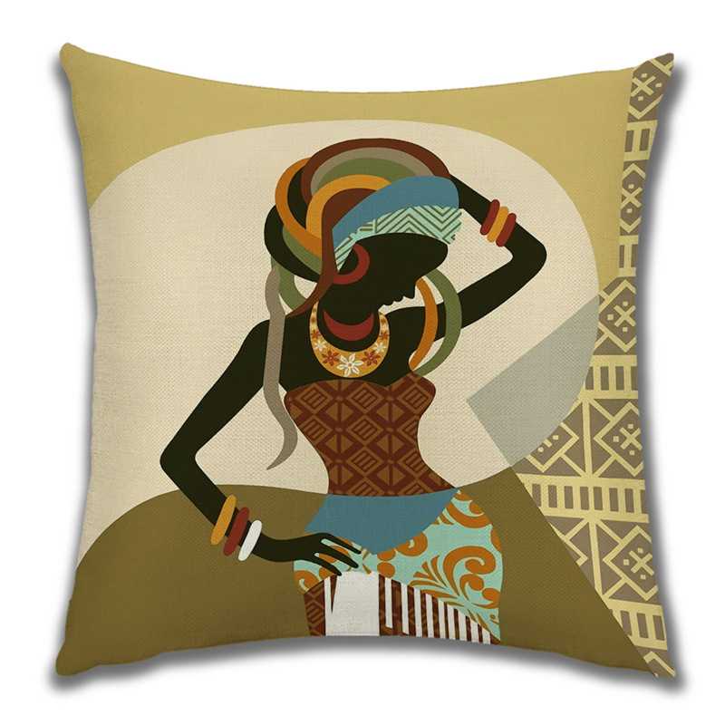 Abstract Painting Africa Cus on Cover African Woman Home Decor Pillow Case Gallery Exotic Ethnic Stye Linen Cus on Cover