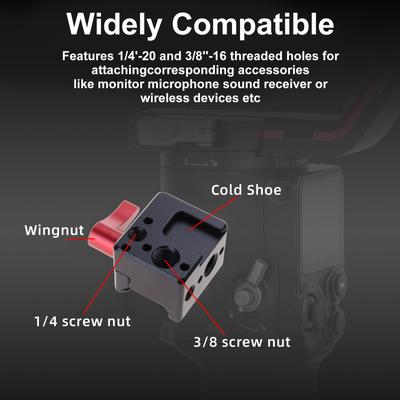 Cold Shoe Extension Plate for DJI Ronin RS4/RS4 Pro Gimbal 1/4" Screw Arri Connecting Mount for Monitor Microphone LED
