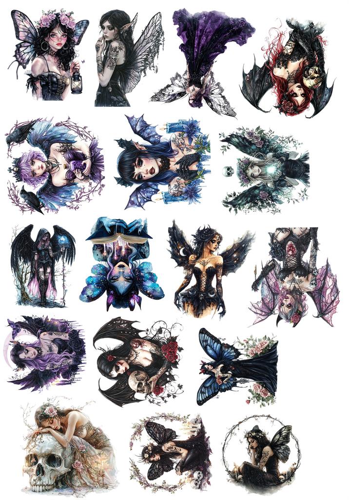 17pcs Cute Gothic rose, dark elf angel Sticker For Luggage Skateboard Phone Laptop Moto Bicycle Wall Guitar/DIY Scrapbooking