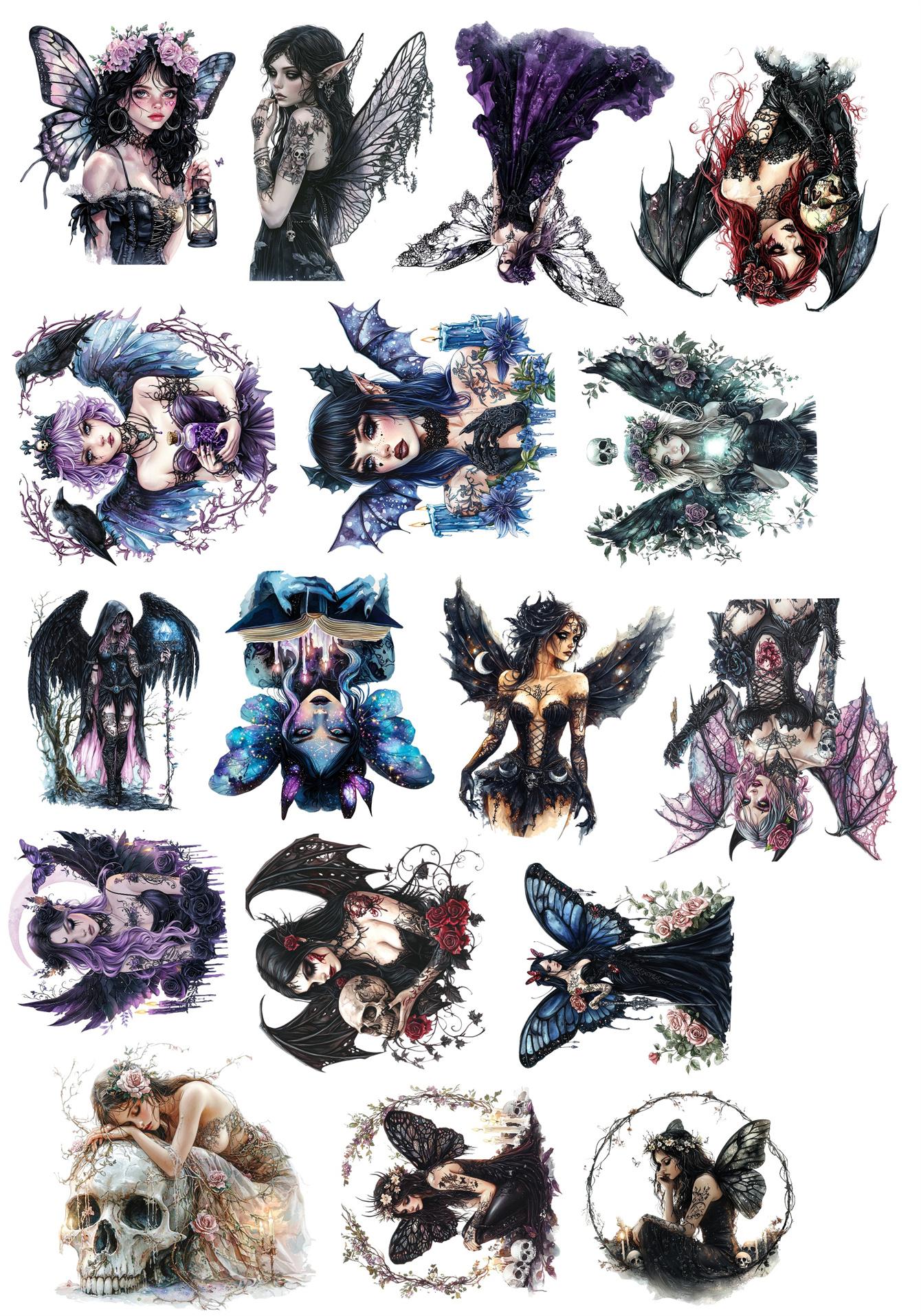 

17pcs Cute Gothic rose, dark elf angel Sticker For Luggage Skateboard Phone Laptop Moto Bicycle Wall Guitar/DIY Scrapbooking білий
