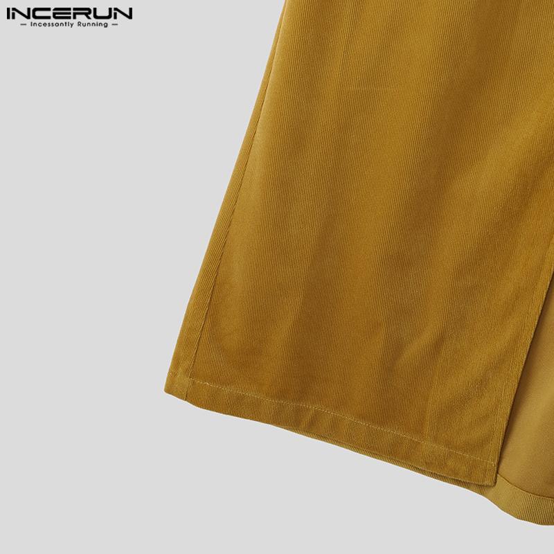 INCERUN Autumn Men Long Sleeve High Splits Open Front Long Corduroy Coats Windbreaker