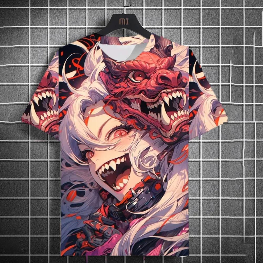 Fashion Versatile Men's T-shirt 3D Printed Japanese Samurai Sword Girl Anime Personality O-neck Short Sleeved Trendy Men Clothes