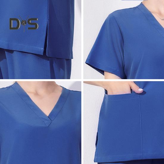 V-Ausschnitt, Kurzarm, Oberteile für OP-Uniformen, Taschen, seitlicher Schlitz, Krankenhaus-Arbeitsoberteile, Oberteile für Krankenschwestern, Zahnarztpraxen, Arbeitskleidung