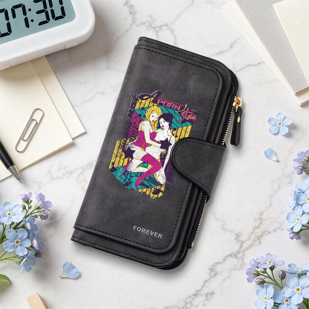 Retro Pattern Ladies Wallet Multi Card Pocket Large Capacity Bifold Purse