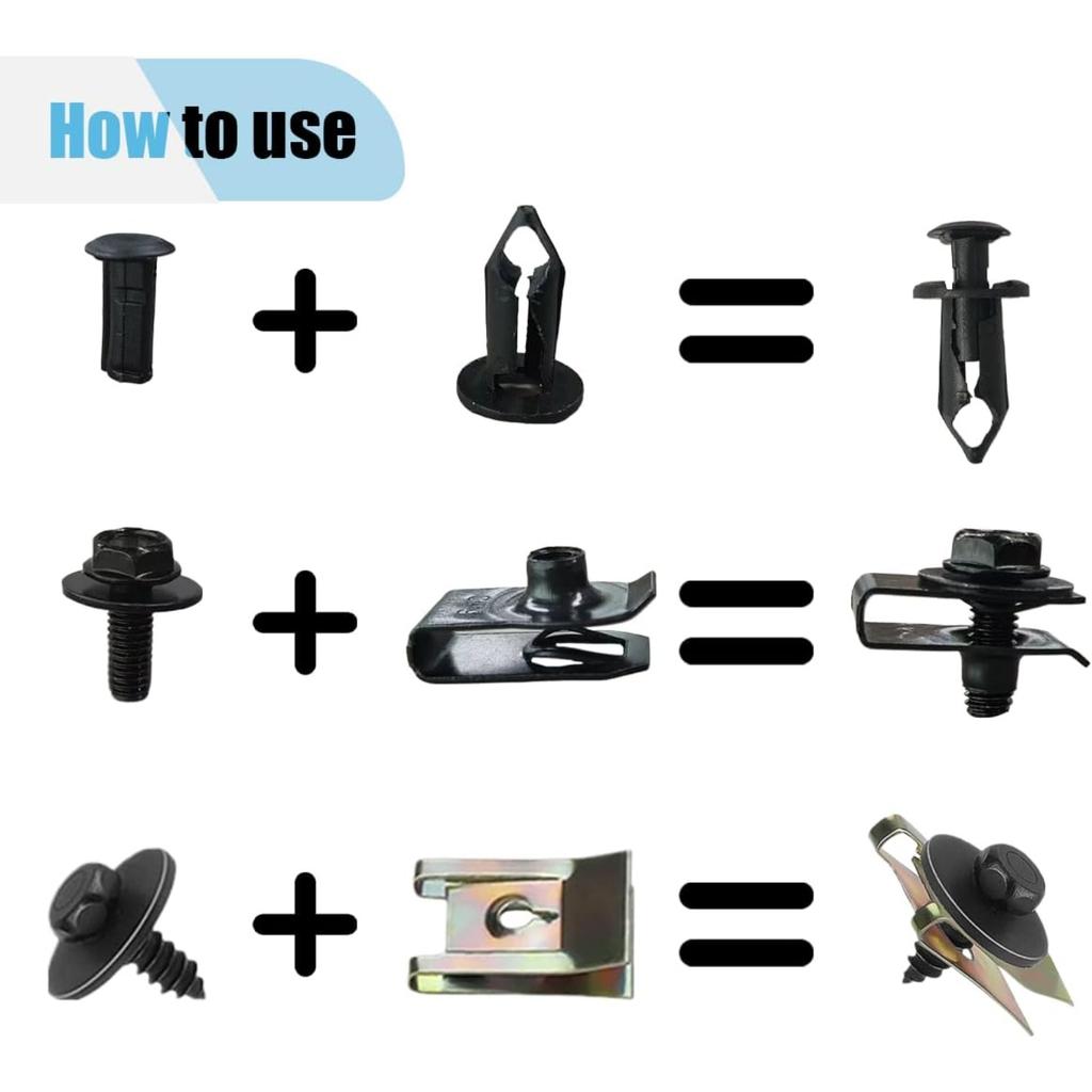 100PCS Automotive Screws and Bolts, Car Body Bolts for Engine Under Cover Splash Shield Guard, Fenders Liner Push Retainer Auto Bumper Clips