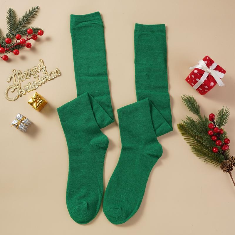 Christmas Green Red Cotton Stocking Striped Over The Knee Bowknot Long Socks