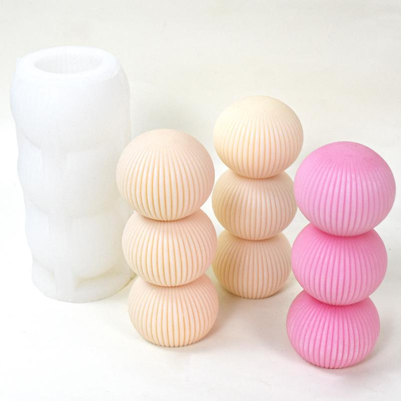 Ball Ribbed Christmas Tree Candle Molds Dinner Cake Silicone Mold Soy Wax Silicone Mould Christmas Home Resin Decor