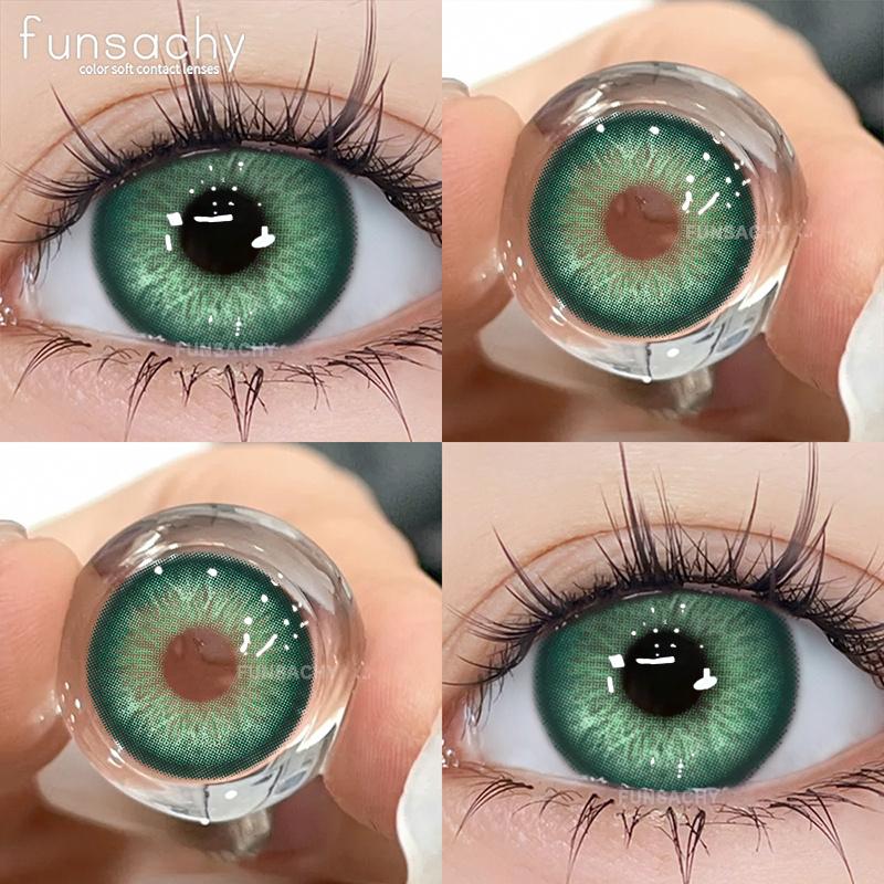 FUNSACHY 2pcs Blue Color Contact Lenses Natural Contact Lenses for Eyes Beautiful Eyes Lens Cosmetic Pupils Green Colored Lens