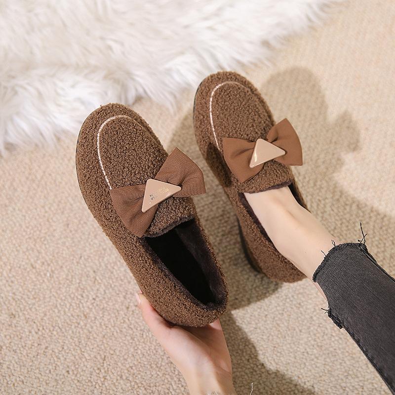 Fashion women's cotton shoes fleece thickened warm indoor home shoes Doudou shoes bow women's shoes