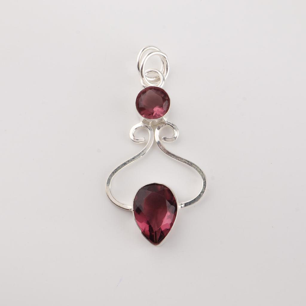 Rhodolite Gemstone 925 Sterling Silver Handcrafted jewelry Pendant 1.60" Gift For Wife PP-13-31