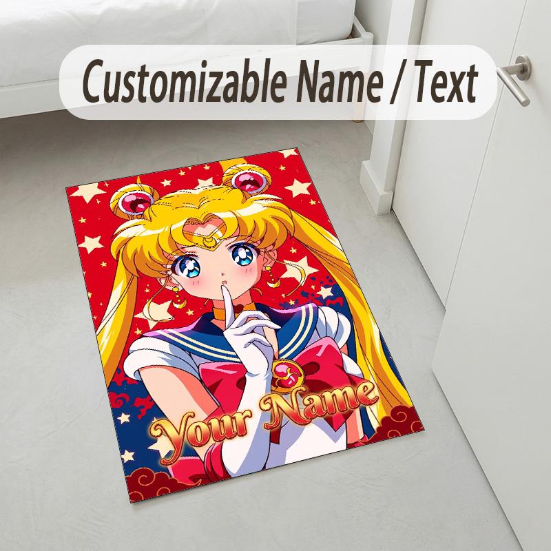 Personalized Crystal Velvet Carpet,Sailor Moon Custom Printed Name, Plush Area Rug For Home Indoor Decor