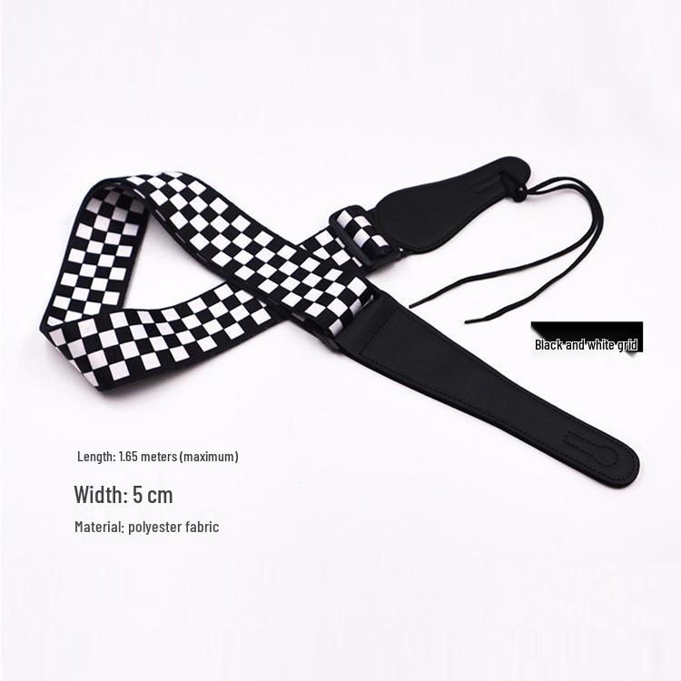 Avril Style Black & White Plaid Guitar Strap for Electric, Acoustic, and Bass Guitars