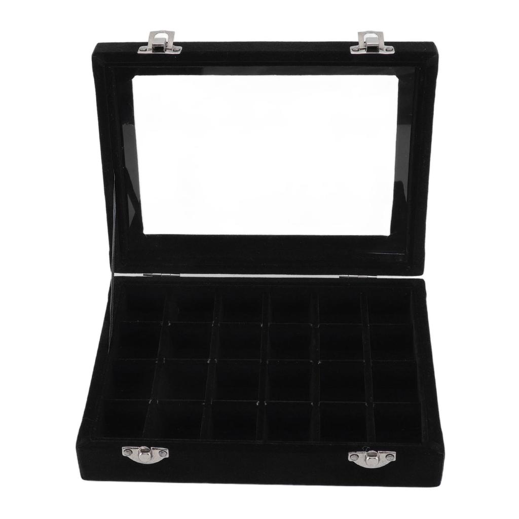 24 Grid Earring Storage Box Fashion Jewelry Display Tray with Transparent Lid for Stud Earrings Rings Black