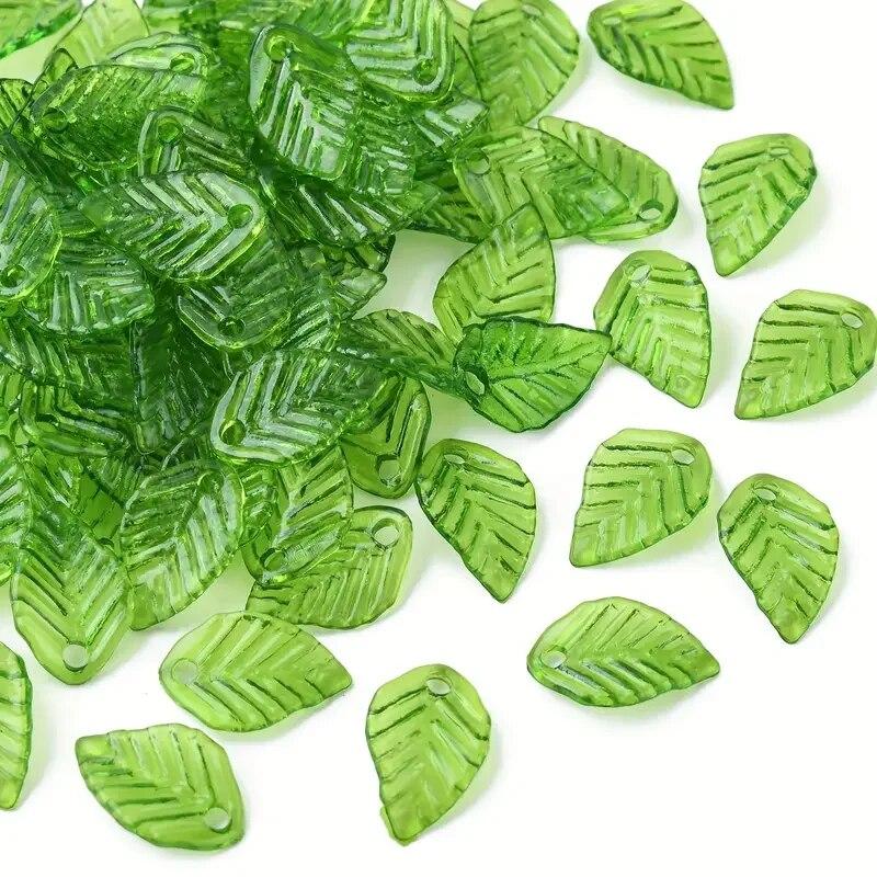 Green Transparent Leaf Shape Acrylic Bead Pendant Loose Bead For DIY Jewelry Making Necklace Bracelet Charm Accessories