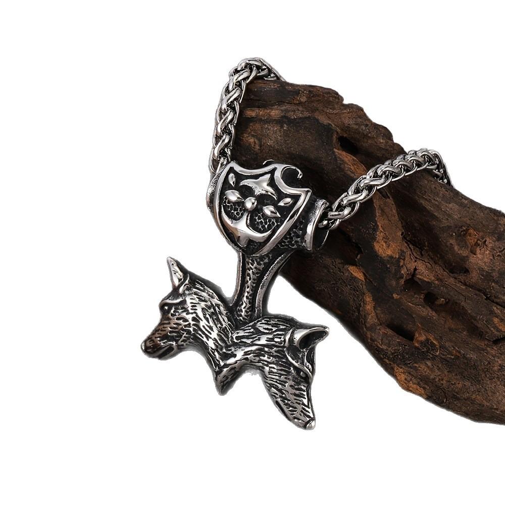 Viking wolf head necklace pendant 60CM(Necklace Long)