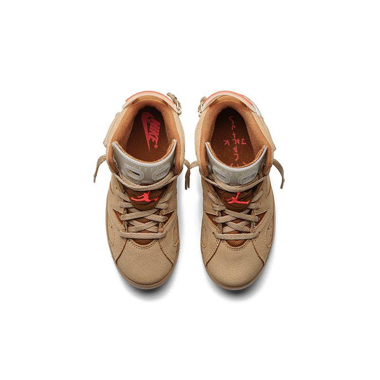 Travis Scott x Air Jordan 6 Retro PS Kaki Britannique Chaussures de Sport pour Enfants Tan Voile Cramoisi Vif DH0693-200