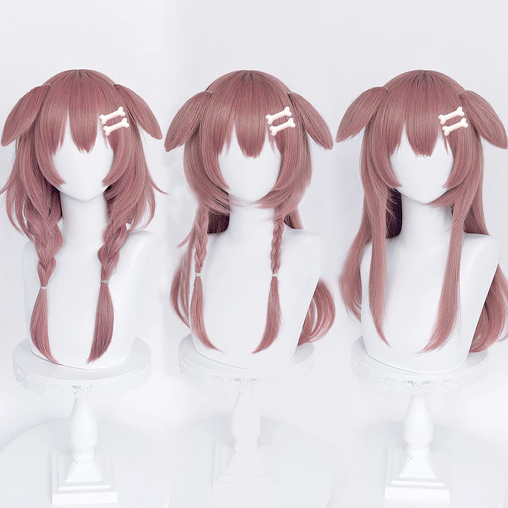 LAOBAO Inugami Korone Cosplay Long Pink Wig with Ears and Perfect for and Events Wig, Heat-Resistant, Twintails, Parties, Halloween, Festivals, (C)