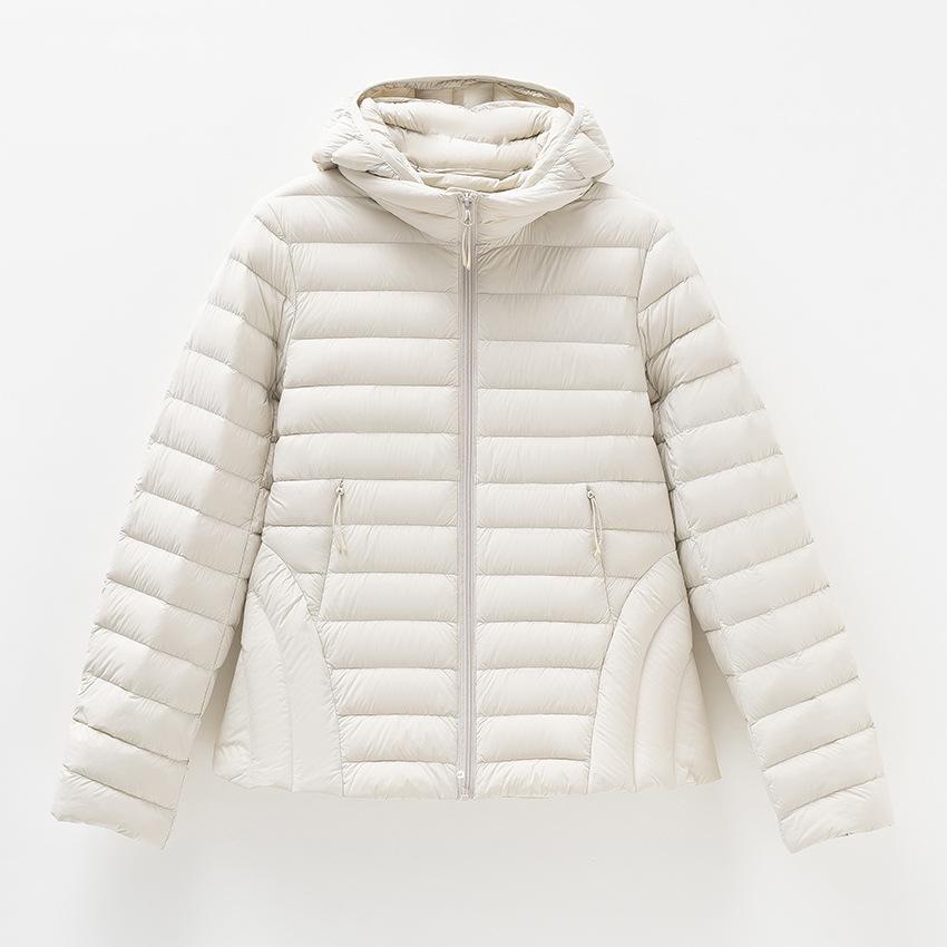White duck down ribs down jacket light and thin women's short removable hooded slim fit warm small winter new