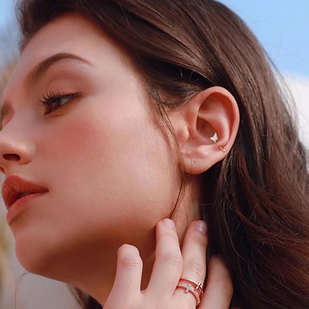 Bobisty Eyebrow Tragus Studs Stainless Steel Curved Barbell Dangle CZ Belly Lip Cartilage Daith Surface Piercing Jewelry