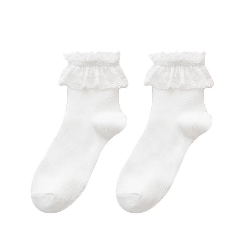 

1 Pair Mid-tube Socks Ladies Japanese lace lace Lolita White Lolita Princess Socks One Size білий