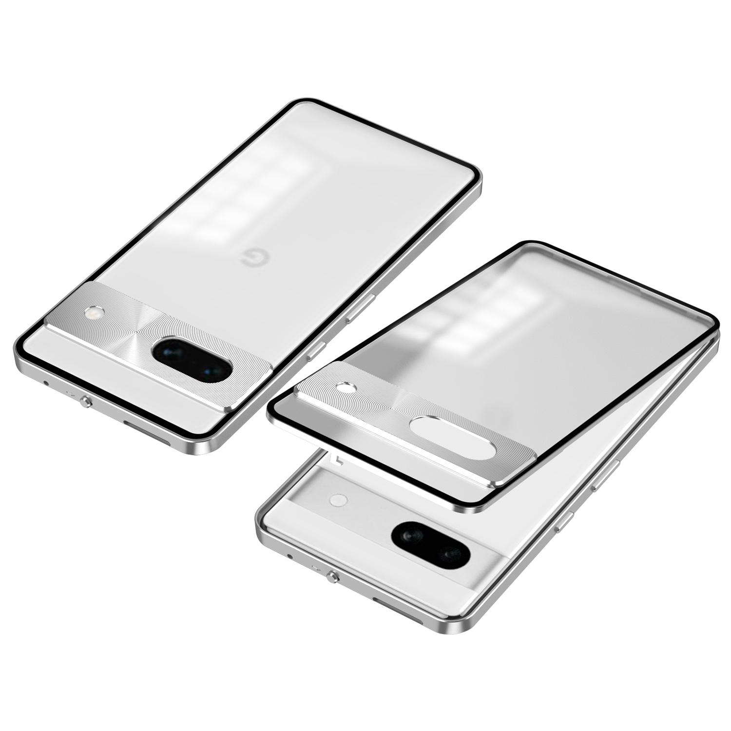 

For Google Pixel 7a Case Pop-Up Lock Aluminium Alloy+PC Full Protection Phone Cover Silver