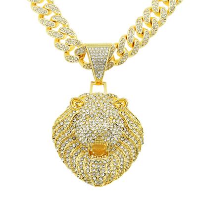 Personalized Men's Cool Diamond Three-Dimensional Lion's Head Pendant Cuban Link Chain Necklace Style Necklace Clavicle Chain
