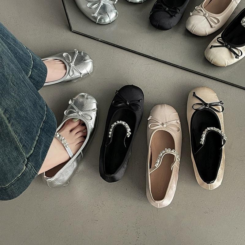 Fashion Women Mary Jane Shoes Flats for Women Fashion Autumn Style Butterfly-knot Crystal Shallow Single Shoes zapatillas de mujer