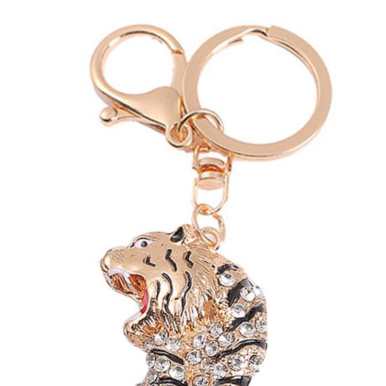 Keychain Pendant Sparkling Rhinestones Zodiac Tiger Shape Charm Key Chain Strong Lobster