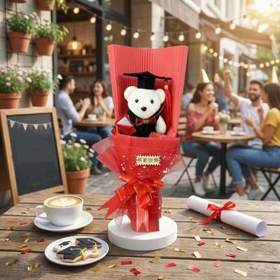 Lovely Graduation Bear Bouquet Animal Simulated Stuffed Simulated Bear Handicraft Celebrate Little Bear Bouquet Birthday