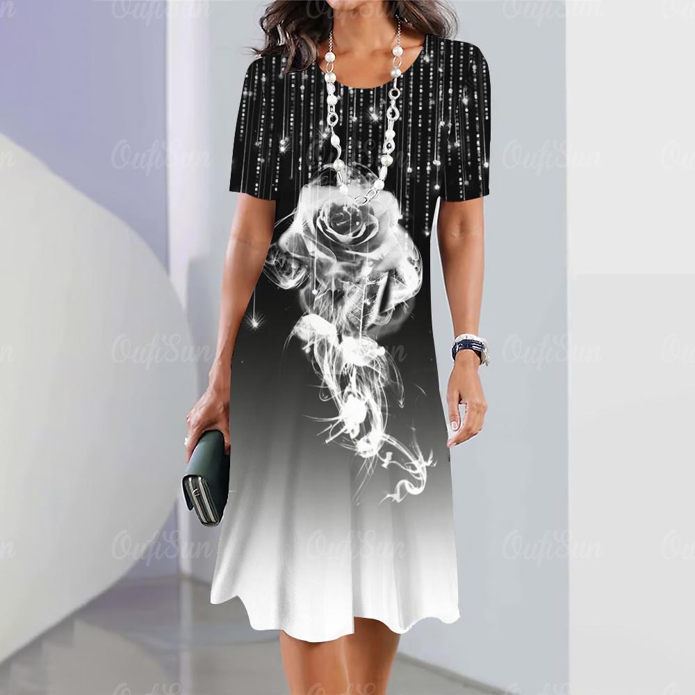 Women's printed long dress, short-sleeved dress, sexy and fashionable top