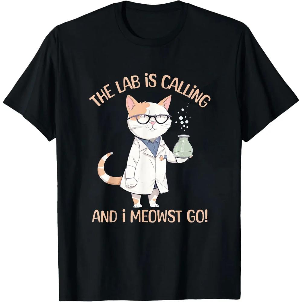 Funny Chemistry T-Shirt Humor Science Teacher Cat Pun Graphic T-Shirt Vintage Streetwear Crew Neck T-Shirt S