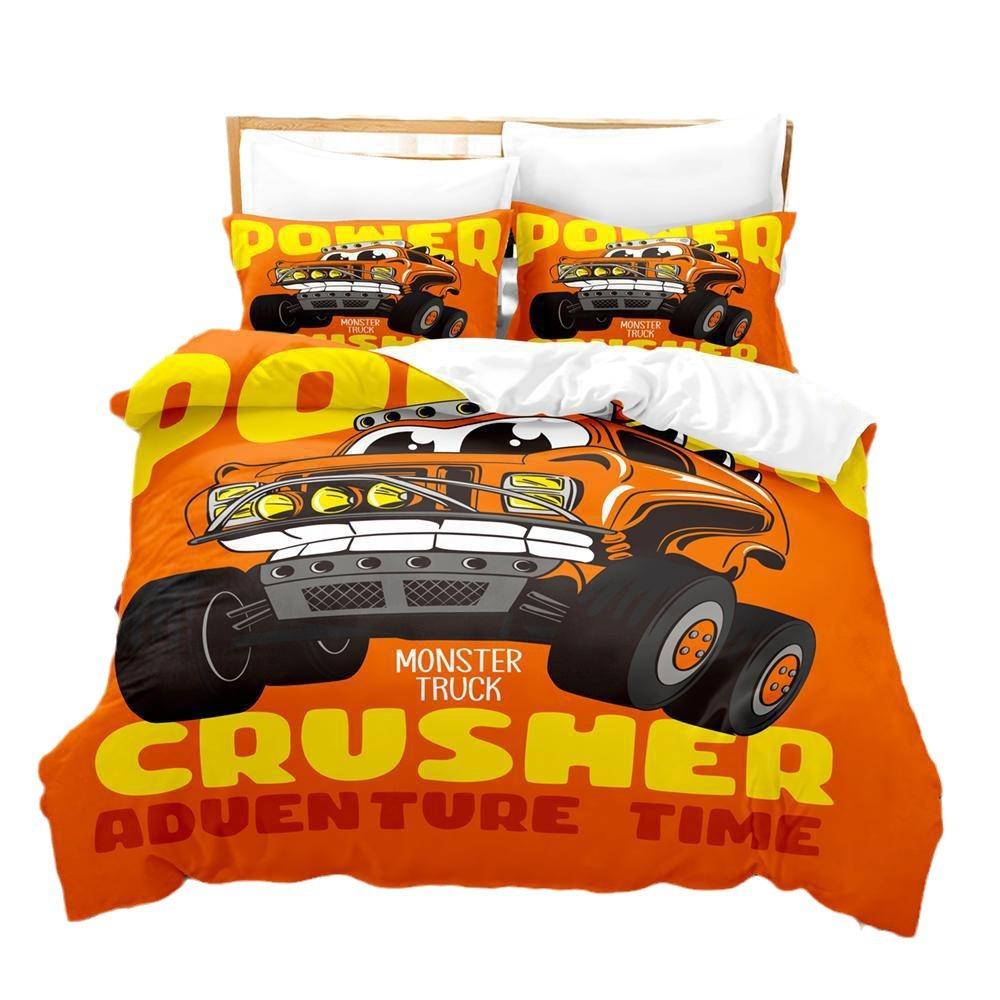 Cartoon Tractor Duvet Cover Pillowcase 2/3Pcs New Monster Trucks Bedding Set King Twin Double Child Quilt Cover
