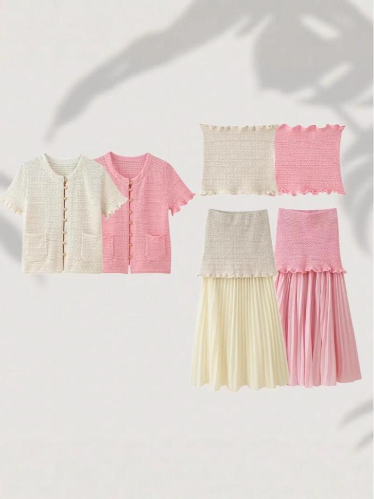 2025 Summer European & American Style Elastic Knitted Tube Top & Midi Skirt Set