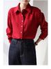 2026 Women's Brushed Cotton Long Sleeve Shirt - New Year Red, High-End Feel for Spring/Autumn, Perfect for Layering, Commute & Interviews