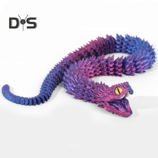 3D Printed Articulated Snake Flexible Snake Ornament with Teeth Desk Pet Stress-Relief Toy for Home Office Decor