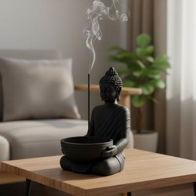 Meditating Monk Statue Incense Burner with Ash-Catching Stick Incense Holder  Desktop Use