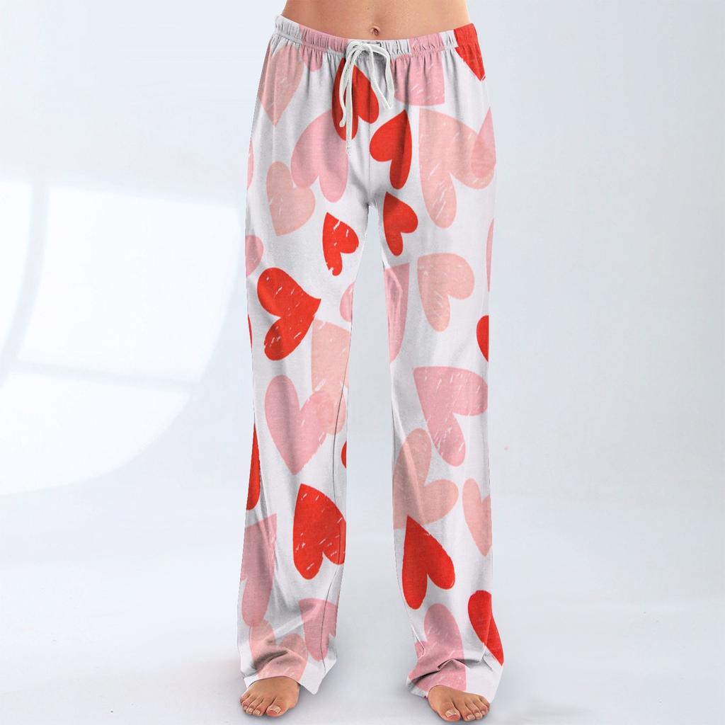 Womens Pajama Pants Sleepwear Casual Drawstring Elastic Waist Pants Comfy Straight Yoga Loose Trousers