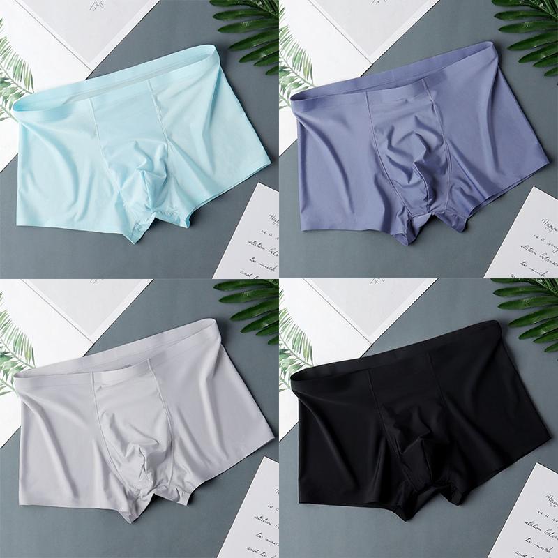 Men's Ice Silk Sexy Seamless Boxer Shorts Underwear Fashion Underpants Male Comfortable Ultra-thin Breathable Panties