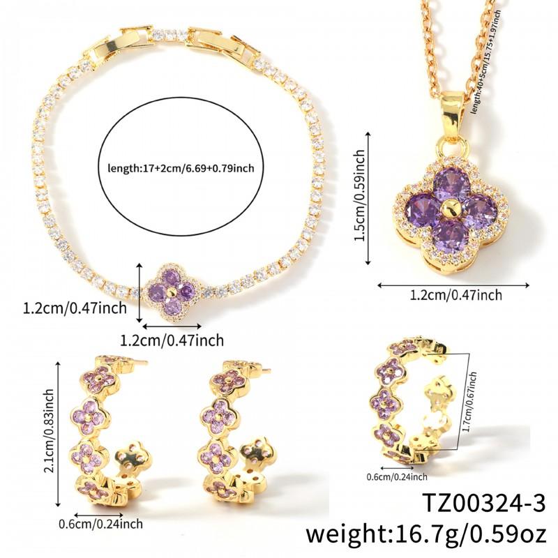 Elegant Floral Clover Jewelry Set Women Earrings Necklace Bracelet Ring In Chic Style Copper Plated