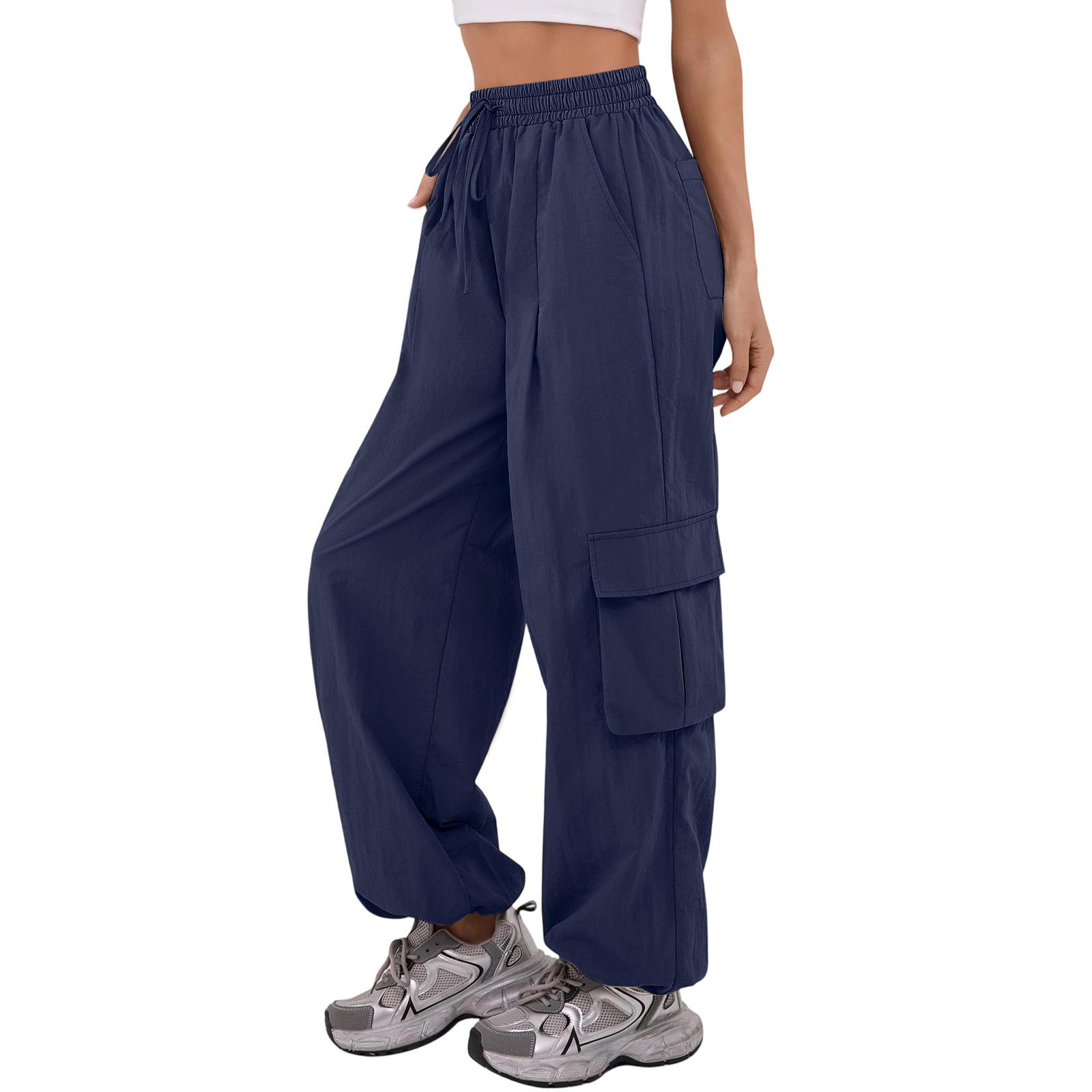 

Women s Casual Pants Cargo Pants Elastic Waisted Hiking Pants With Pockets Lightweight Baggy Pants S тёмно-синий