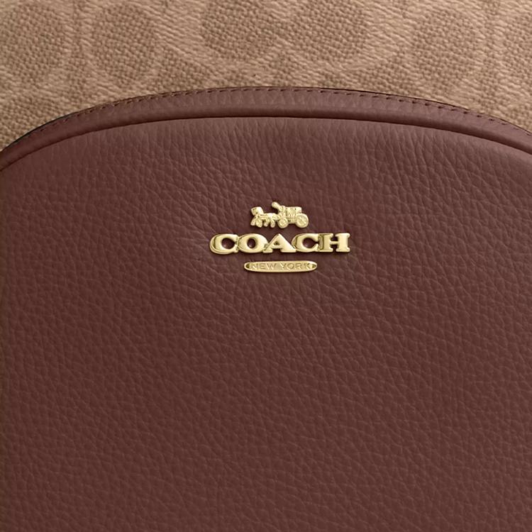 Coach Court 27 Doppel-C-Monogramm Reißverschluss Leder Rucksack Großer Damenrucksack Braun Gelb CZ176-IMXHE
