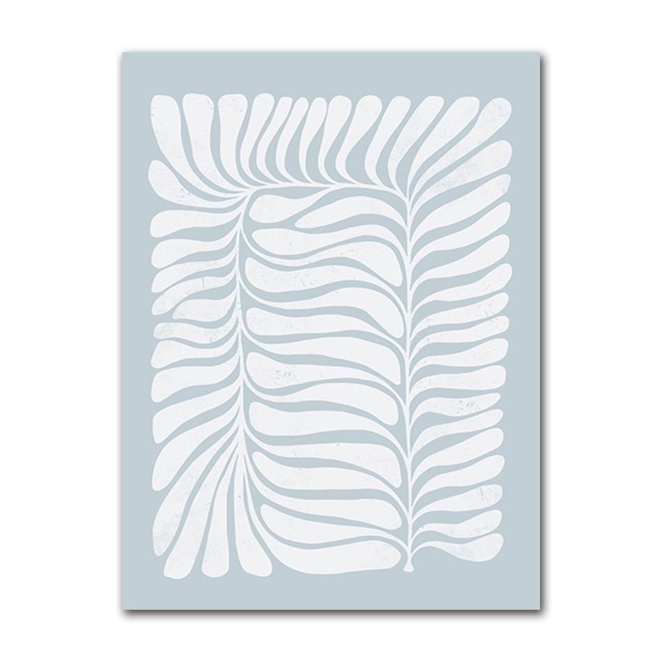 Blue Curved Abstract Canvas Painting Pattern, French Nostalgia Poster, Wall Art, Nordic Picture, Room Decoration, Flower Pattern